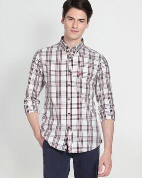 checked shirt with button-down collar