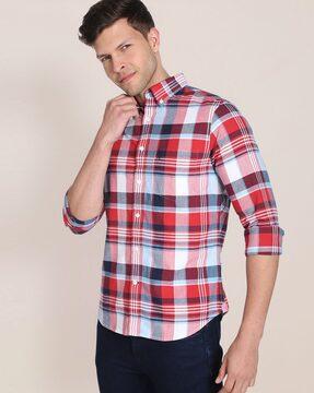 checked shirt with button-down collar