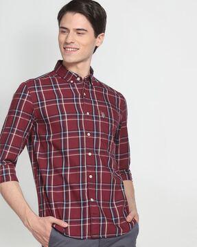 checked shirt with button-down collar