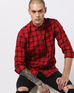 checked shirt with button-down collar