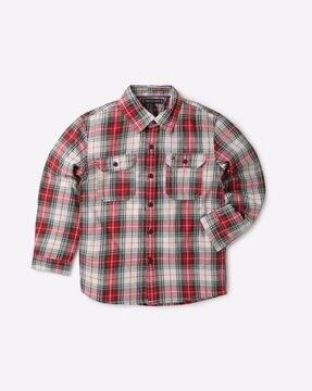 checked shirt with buttoned flap pockets
