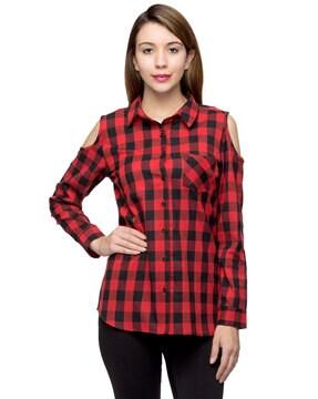 checked shirt with cold shoulders