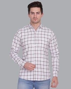 checked shirt with cuffed sleeves