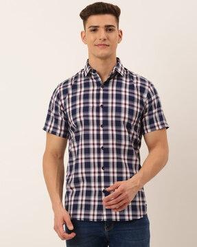 checked shirt with curved hemline