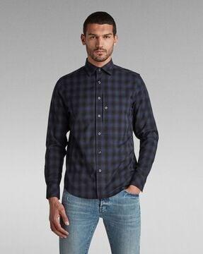 checked shirt with curved hemline