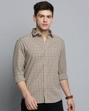 checked shirt with curved hemline