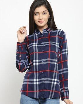 checked shirt with curved hemline