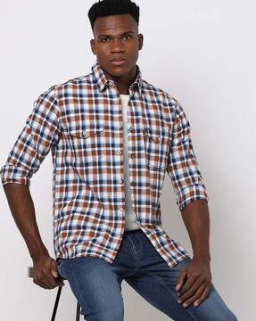 checked shirt with flap pocket