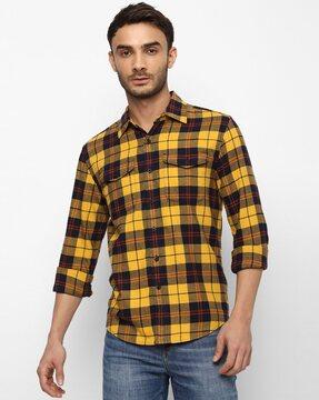 checked shirt with flap pockets