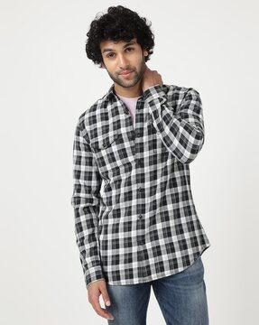 checked shirt with flap pockets