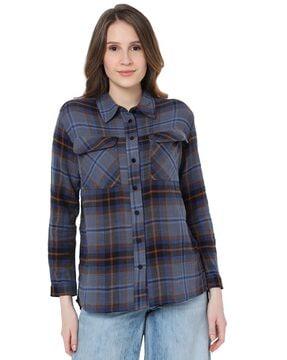 checked shirt with flap pockets