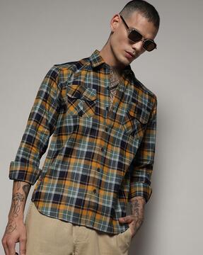 checked shirt with flap pockets