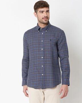 checked shirt with logo embroidered