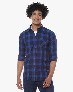 checked shirt with patch pocket