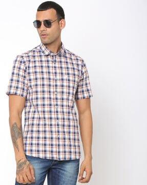 checked shirt with patch pocket