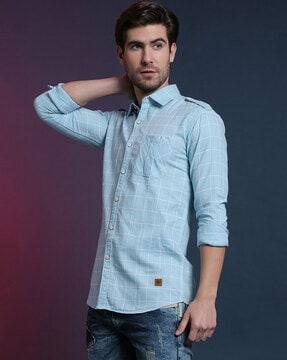 checked shirt with patch pocket