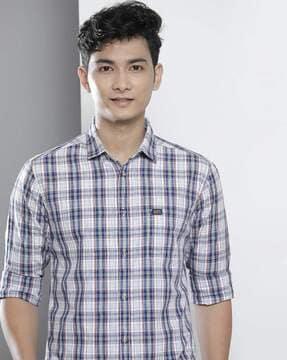 checked shirt with patch pocket