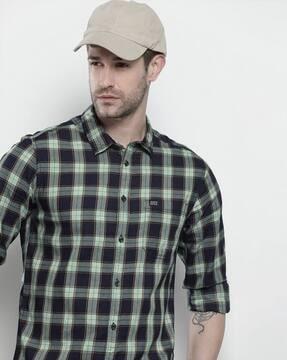 checked shirt with patch pocket