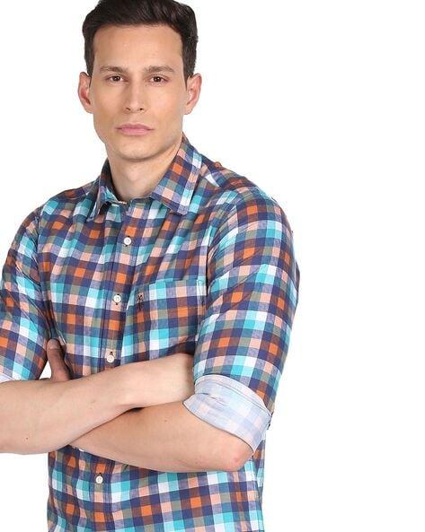 checked shirt with patch pocket