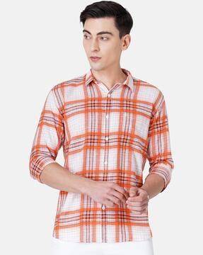 checked shirt with patch pocket