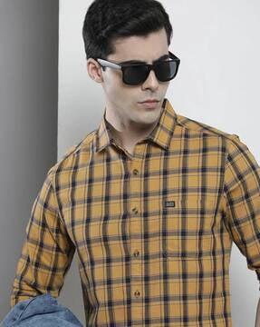 checked shirt with patch pocket