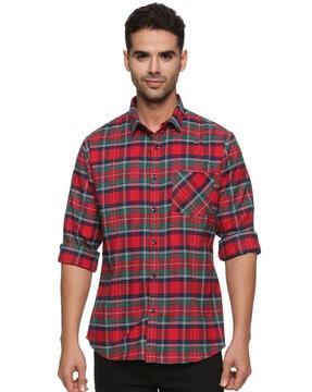 checked shirt with patch pocket