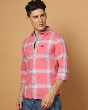 checked shirt with patch pocket