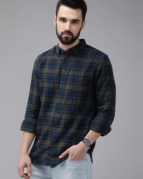 checked shirt with patch pocket