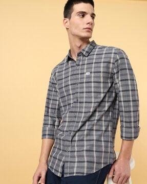 checked shirt with patch pocket