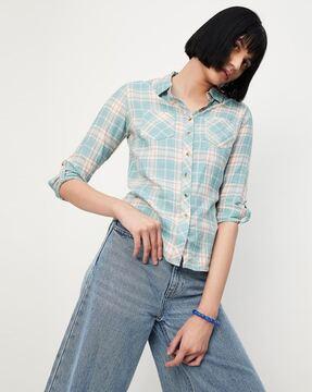 checked shirt with patch pocket