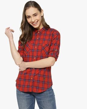 checked shirt with patch pockets