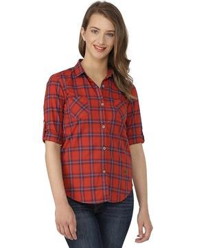 checked shirt with patch pockets