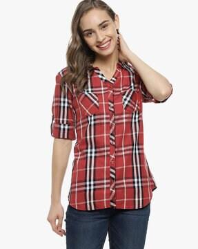 checked shirt with patch pockets