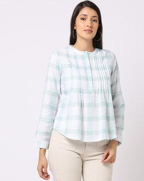 checked shirt with pintucks