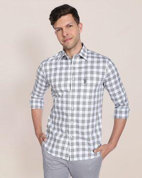 checked shirt with placement logo