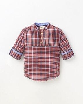 checked shirt with roll-up sleeves