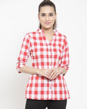 checked shirt with roll-up tabs