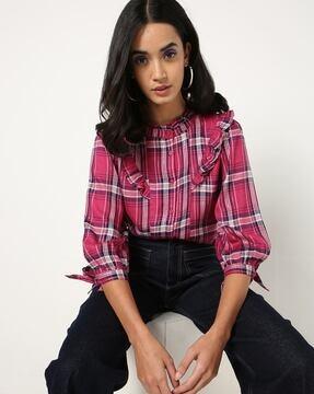 checked shirt with ruffles
