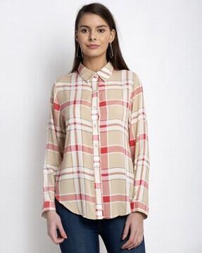 checked shirt with spread collar