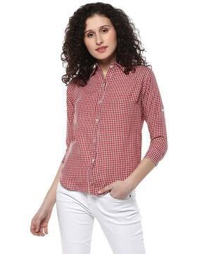 checked shirt with spread collar