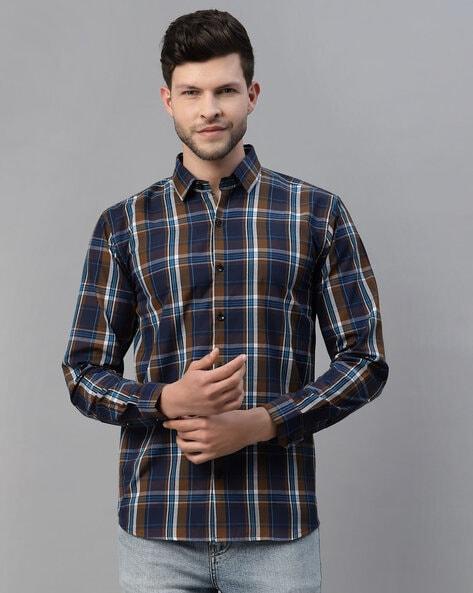 checked shirt with spread collar