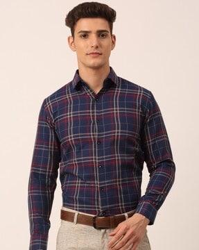 checked shirt with spread collar