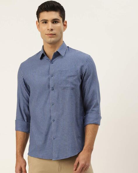 checked shirt with spread collar