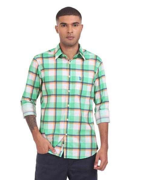 checked shirt with spread collar