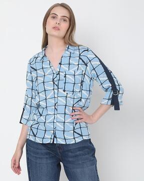 checked shirt with spread collar