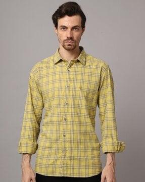 checked shirt with spread collar