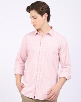 checked shirt with spread collar