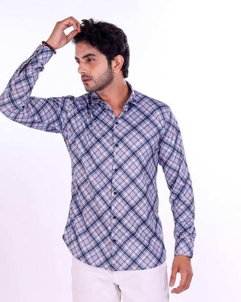 checked shirt with spread collar