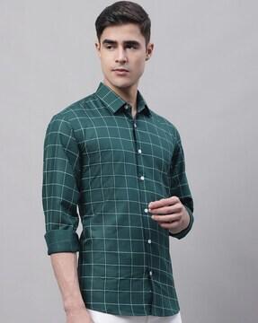 checked shirt with spread collar