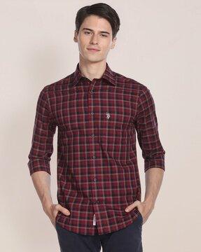 checked shirt with spread collar